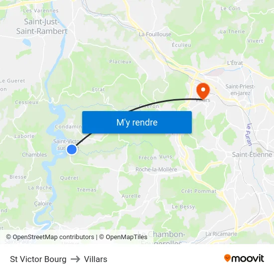St Victor Bourg to Villars map