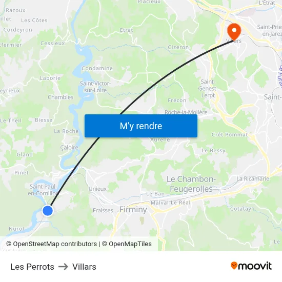 Les Perrots to Villars map