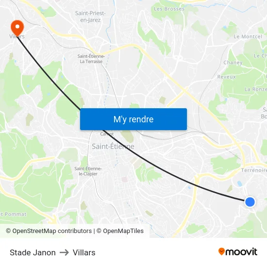 Stade Janon to Villars map