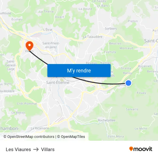 Les Viaures to Villars map