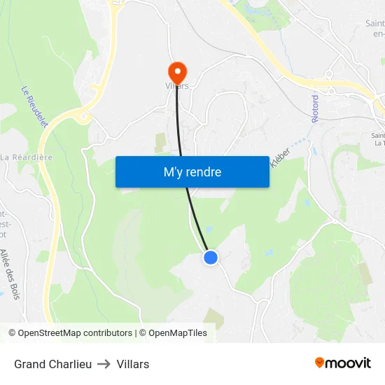 Grand Charlieu to Villars map