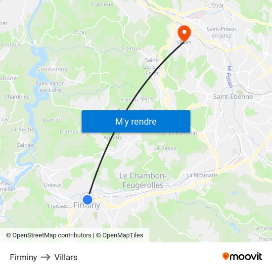 Firminy to Villars map