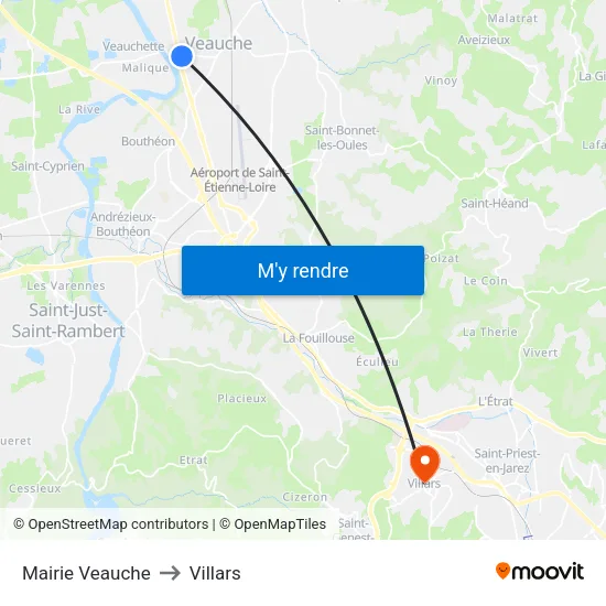 Mairie Veauche to Villars map