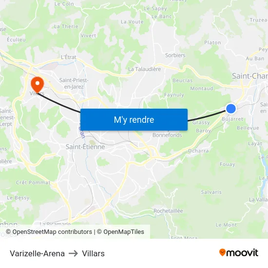 Varizelle-Arena to Villars map