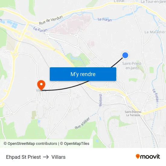 Ehpad St Priest to Villars map