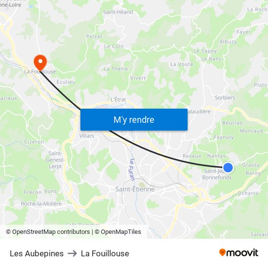 Les Aubepines to La Fouillouse map