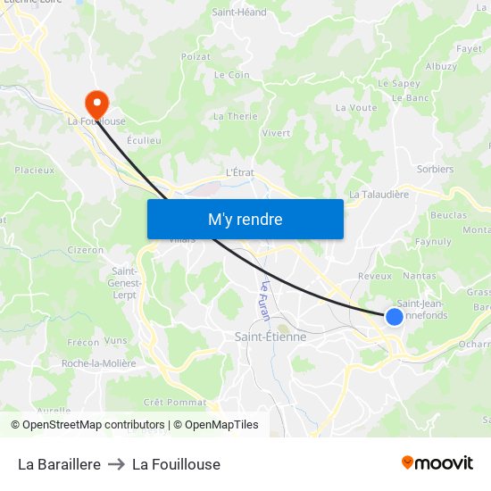 La Baraillere to La Fouillouse map