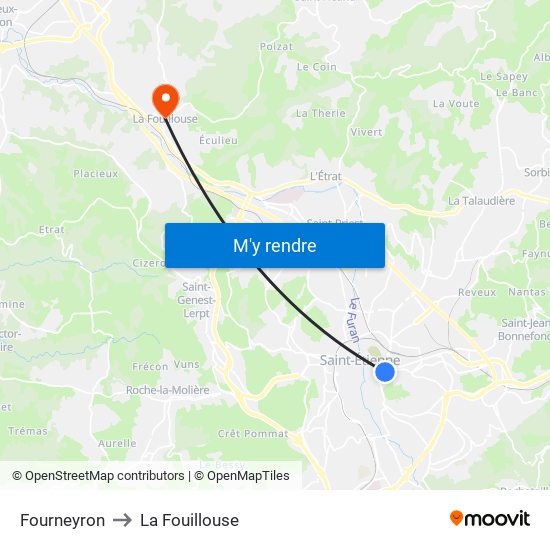 Fourneyron to La Fouillouse map