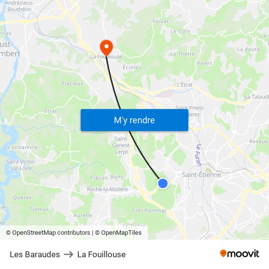 Les Baraudes to La Fouillouse map