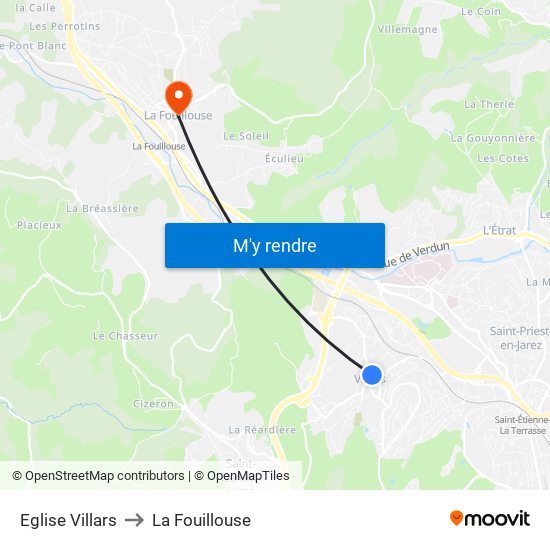 Eglise Villars to La Fouillouse map