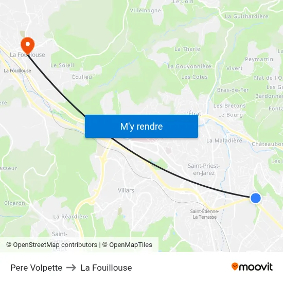 Pere Volpette to La Fouillouse map
