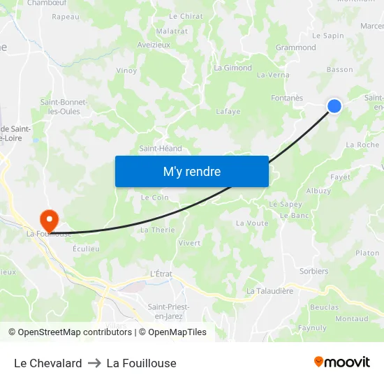 Le Chevalard to La Fouillouse map