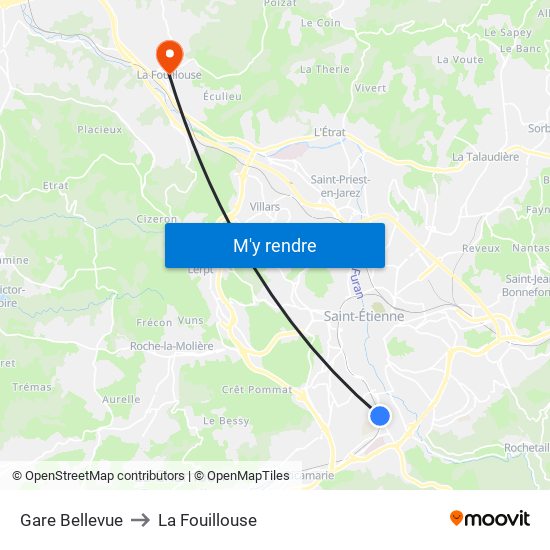 Gare Bellevue to La Fouillouse map