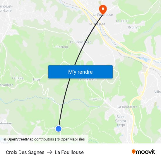 Croix Des Sagnes to La Fouillouse map