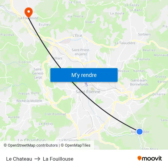 Le Chateau to La Fouillouse map