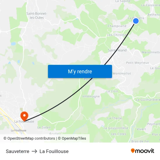 Sauveterre to La Fouillouse map