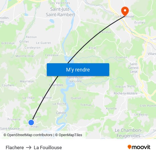 Flachere to La Fouillouse map