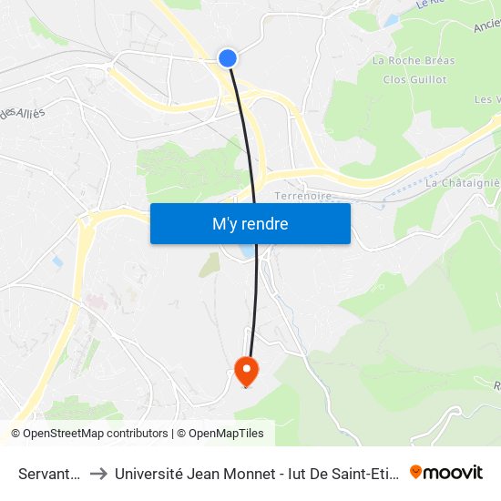 Servanton to Université Jean Monnet - Iut De Saint-Etienne map