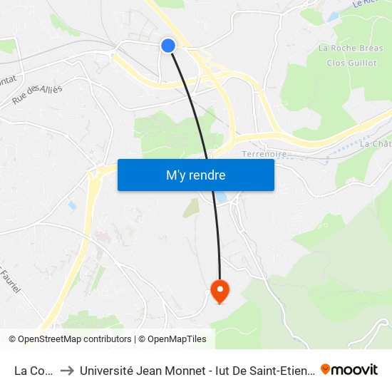 La Cote to Université Jean Monnet - Iut De Saint-Etienne map