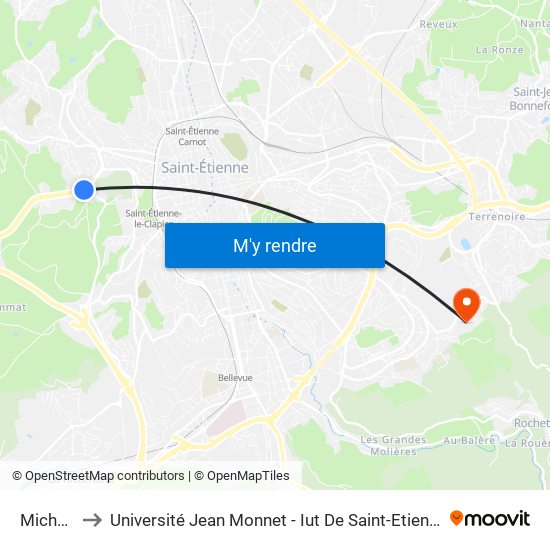 Michon to Université Jean Monnet - Iut De Saint-Etienne map