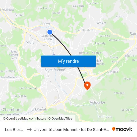 Les Bierces to Université Jean Monnet - Iut De Saint-Etienne map