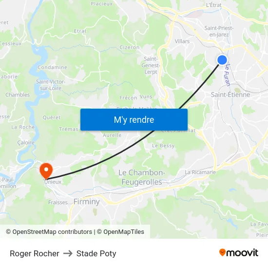 Roger Rocher to Stade Poty map
