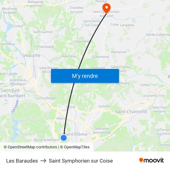 Les Baraudes to Saint Symphorien sur Coise map