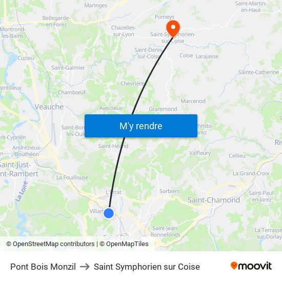 Pont Bois Monzil to Saint Symphorien sur Coise map