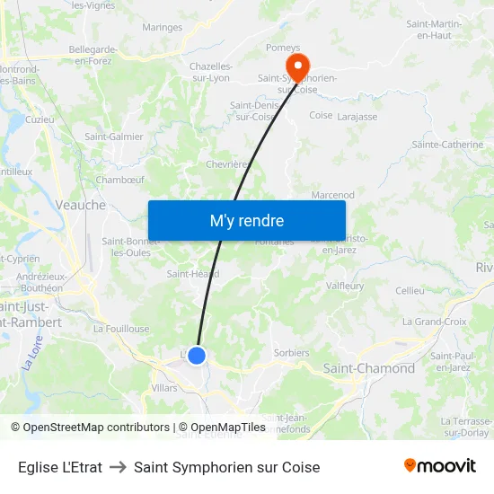 Eglise L'Etrat to Saint Symphorien sur Coise map