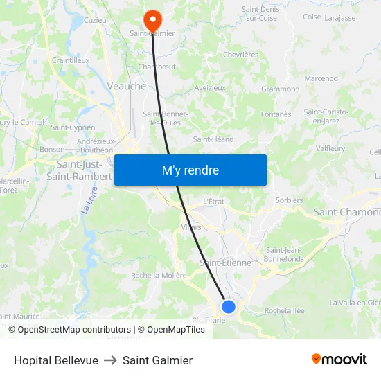 Hopital Bellevue to Saint Galmier map