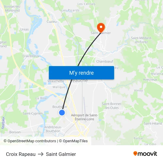 Croix Rapeau to Saint Galmier map