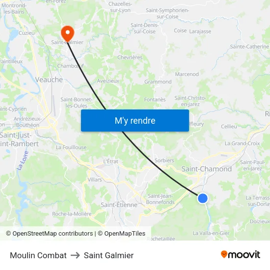 Moulin Combat to Saint Galmier map
