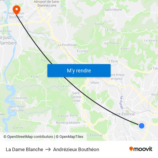 La Dame Blanche to Andrézieux Bouthéon map