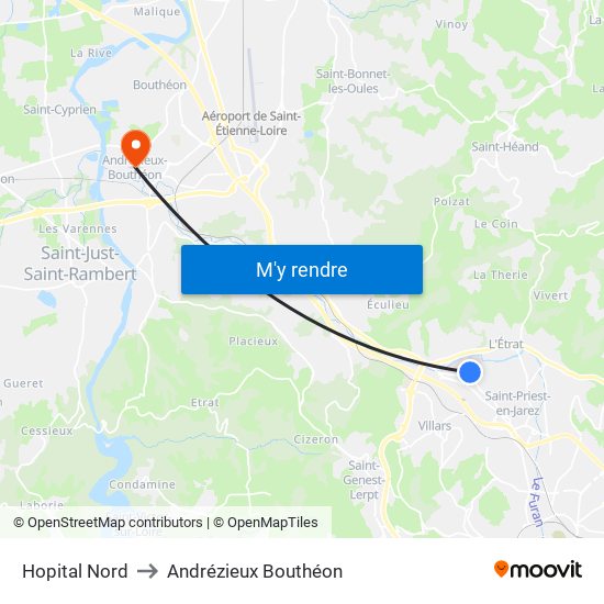 Hopital Nord to Andrézieux Bouthéon map