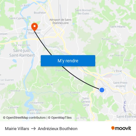 Mairie Villars to Andrézieux Bouthéon map