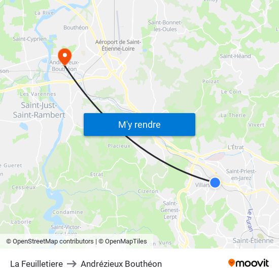 La Feuilletiere to Andrézieux Bouthéon map