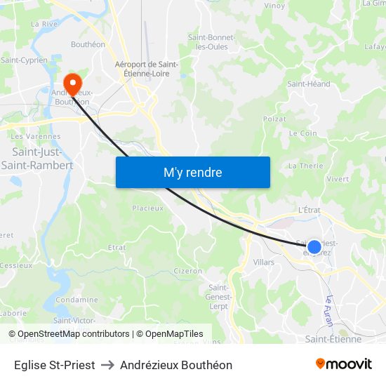 Eglise St-Priest to Andrézieux Bouthéon map