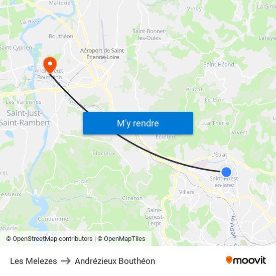 Les Melezes to Andrézieux Bouthéon map
