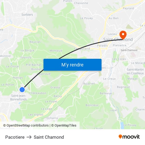 Pacotiere to Saint Chamond map