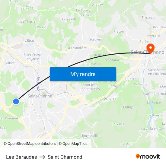 Les Baraudes to Saint Chamond map
