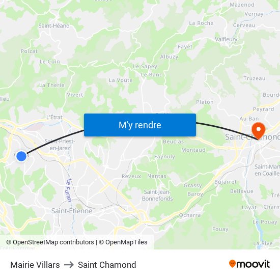 Mairie Villars to Saint Chamond map