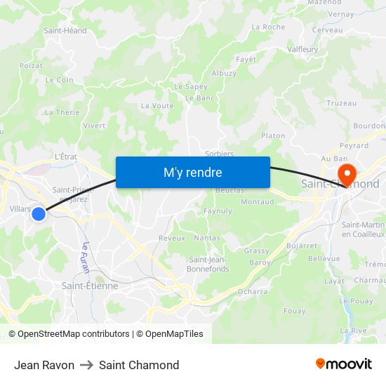 Jean Ravon to Saint Chamond map