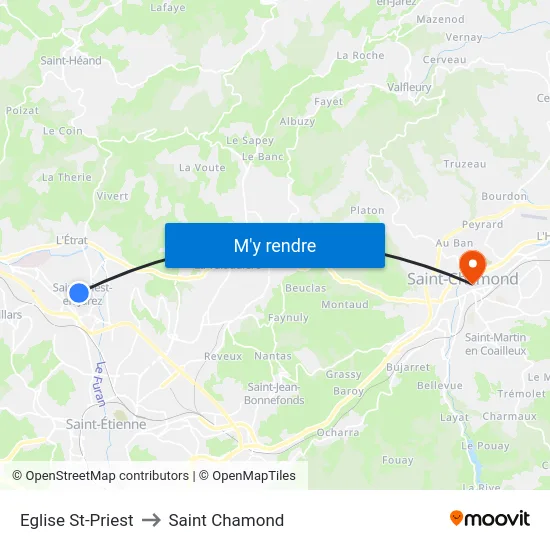 Eglise St-Priest to Saint Chamond map