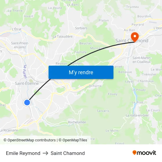 Emile Reymond to Saint Chamond map