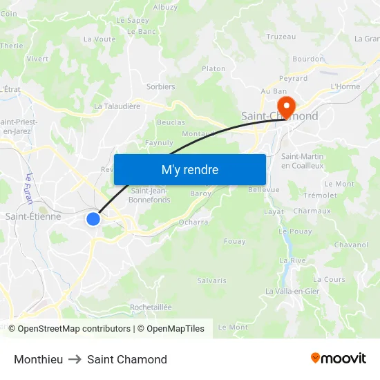 Monthieu to Saint Chamond map