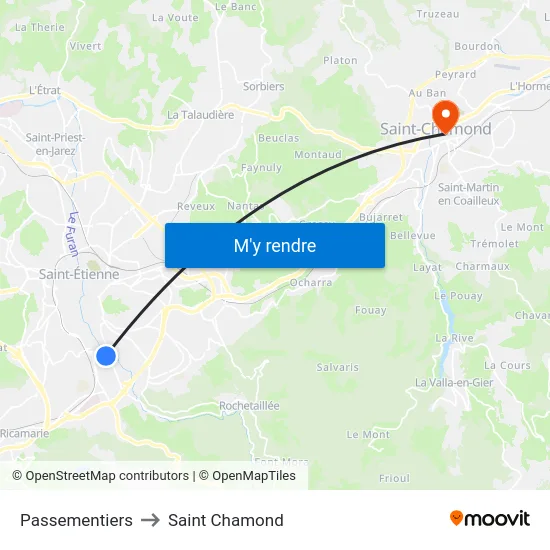 Passementiers to Saint Chamond map