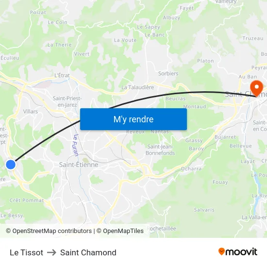 Le Tissot to Saint Chamond map