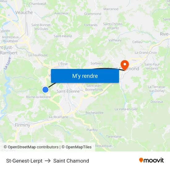 St-Genest-Lerpt to Saint Chamond map