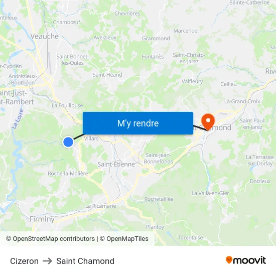 Cizeron to Saint Chamond map