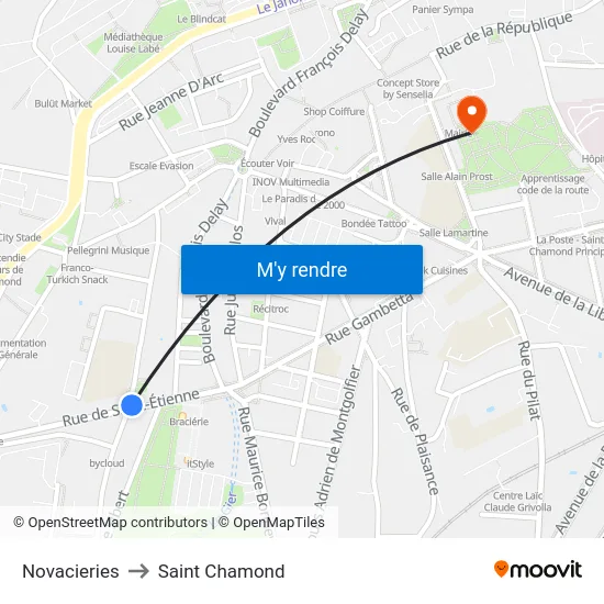 Novacieries to Saint Chamond map